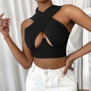 SHEIN Black Cross Halter Tank Top